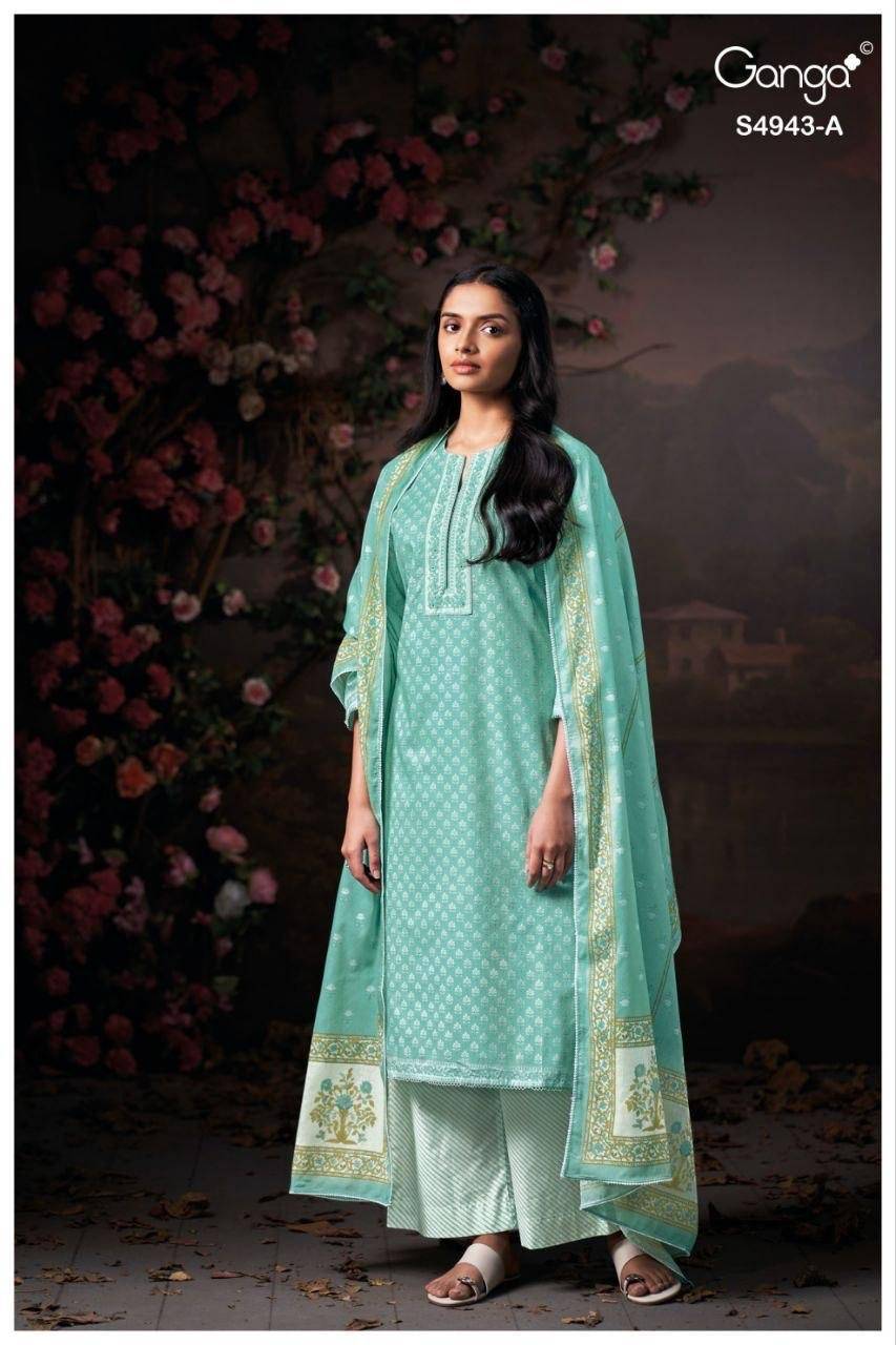 ELYNDRA 4943 By GANGA FASHION 4943 A TO 4943 D Beautiful Festive Suits Stylish Colorful Fancy Casual Wear & Ethnic Wear PREMIUM COTTON Dresses At Wholesale Price